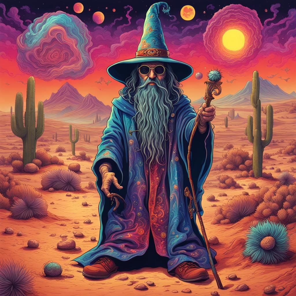 Psychedelic Desert Wizard: A Macabre Vision