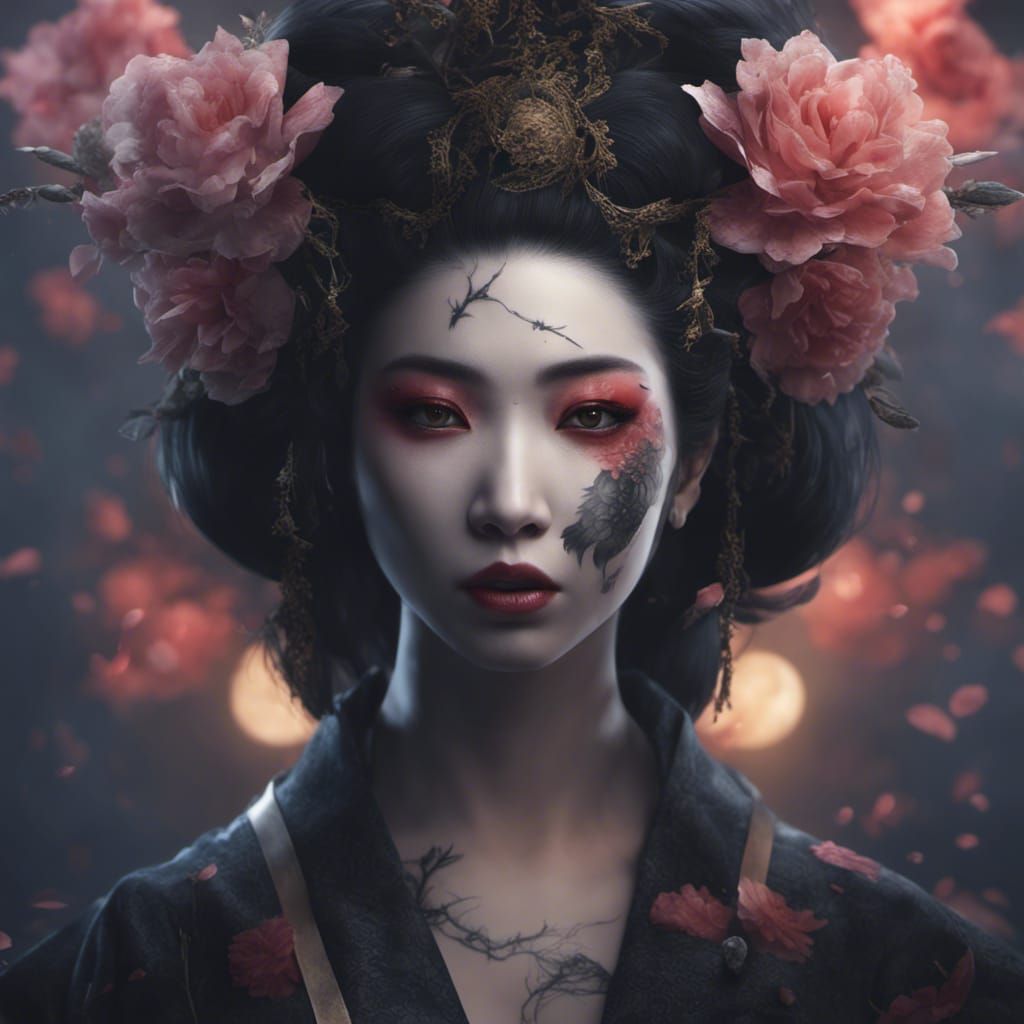 Mysterious Geisha Portrait in Photorealistic 3D