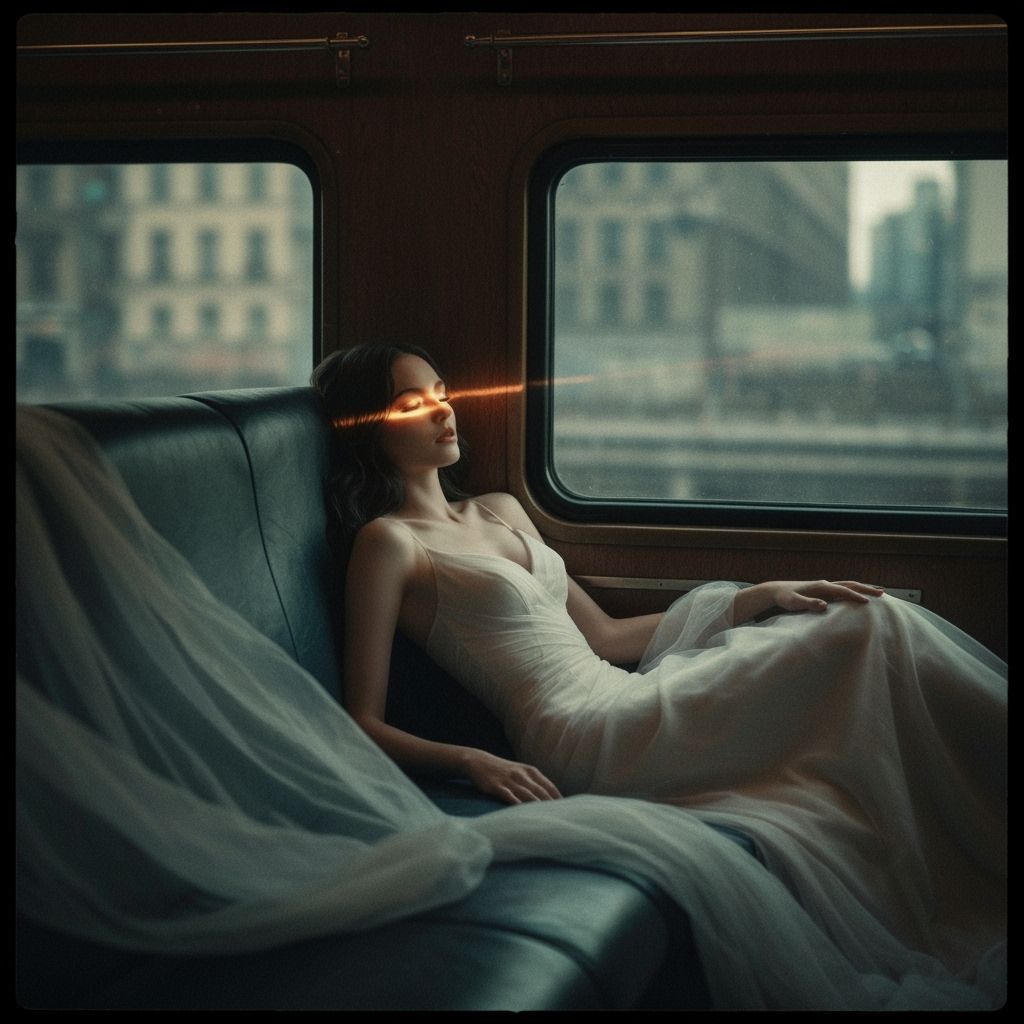 Ethereal Lady in Train Car: Film Noir Style