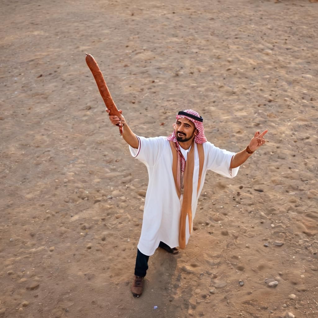 Arab Warrior with Sausage in Bokeh Lighting