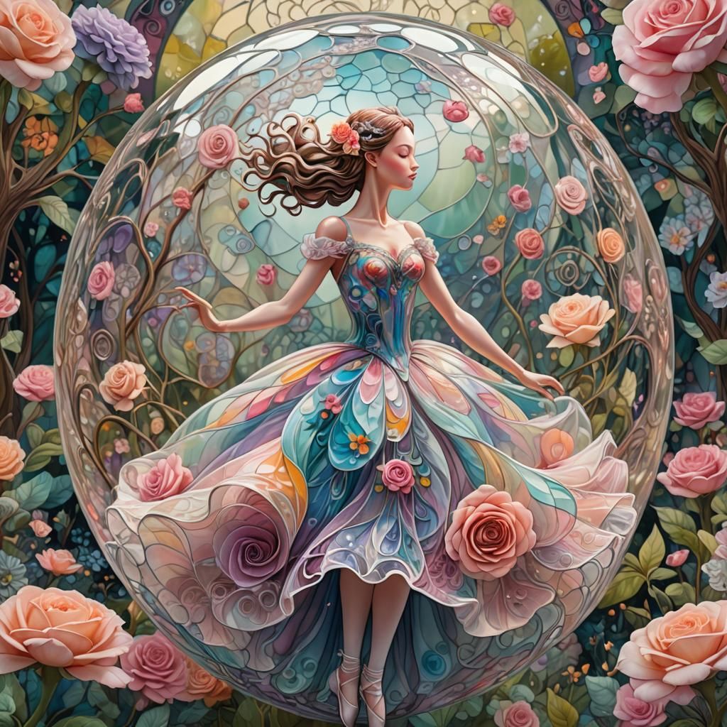 Ballerina in Glass Orb: Surreal Zentangle Dreamscape