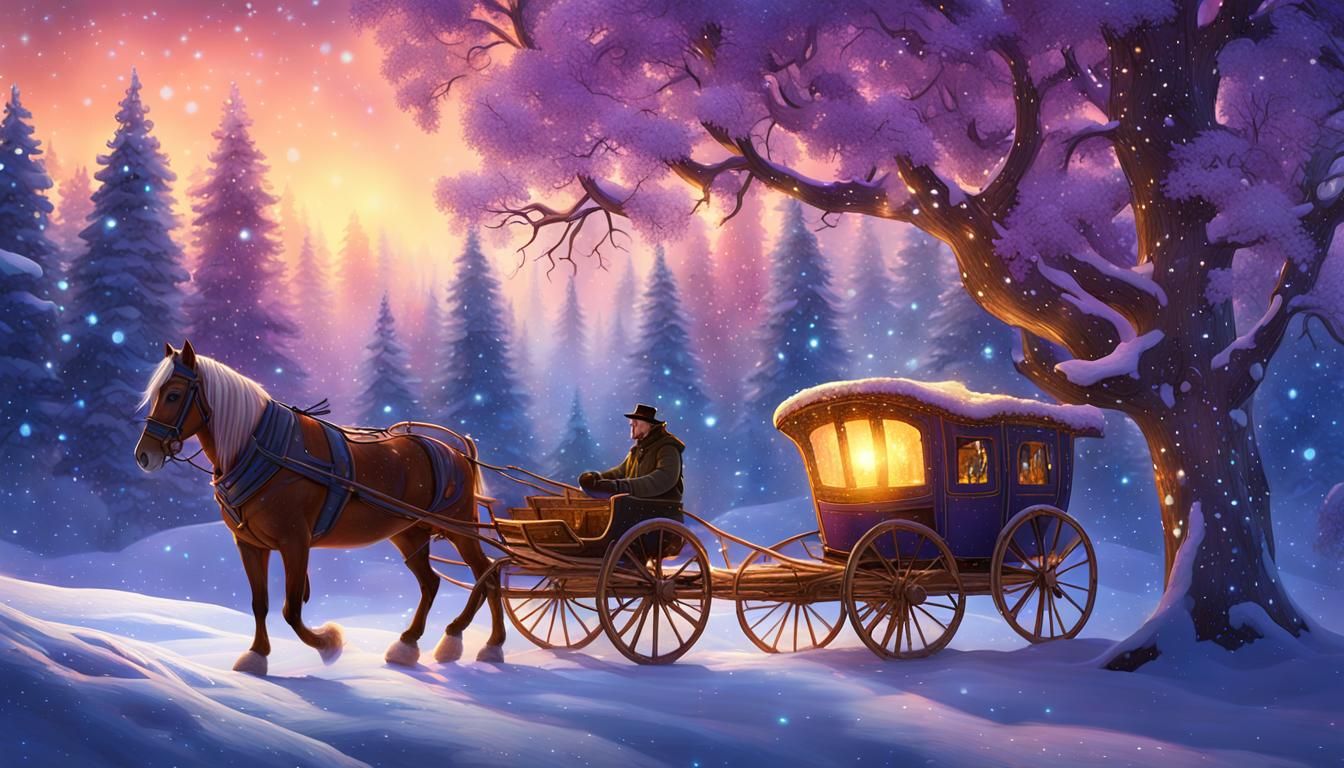 Glowing Christmas Tree Transported by Sleigh