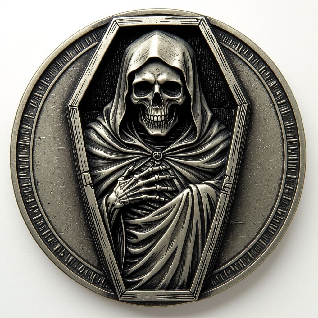Grim Reaper Coin Art in Gothic Style