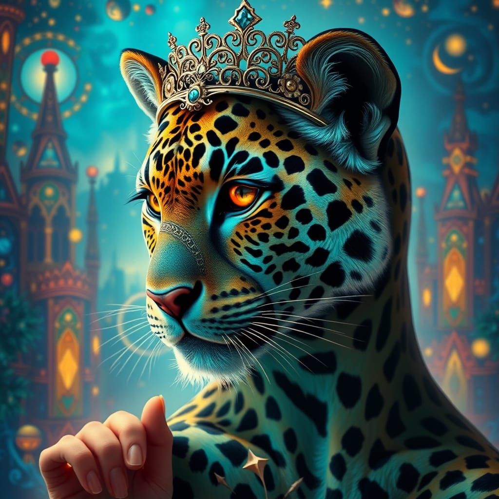 Leopard Queen of Time: Psychedelic Art Nouveau Portrait