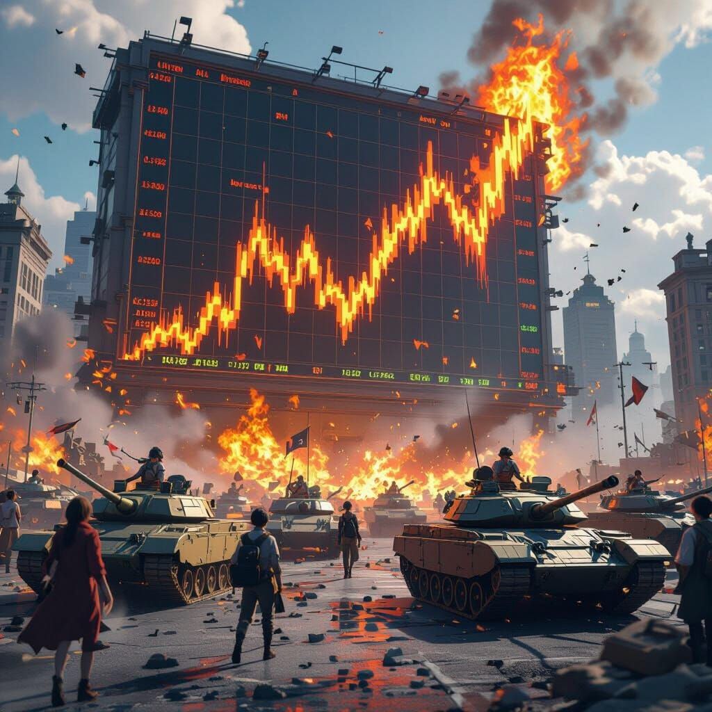World on Fire: Stock Market Chaos in 3D Anime Style