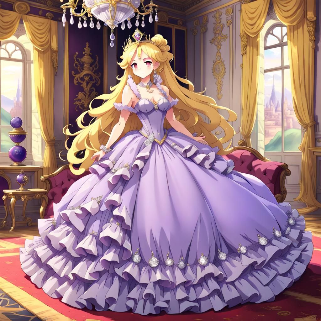 Muscular Queen in Lavender Gown, Anime Style