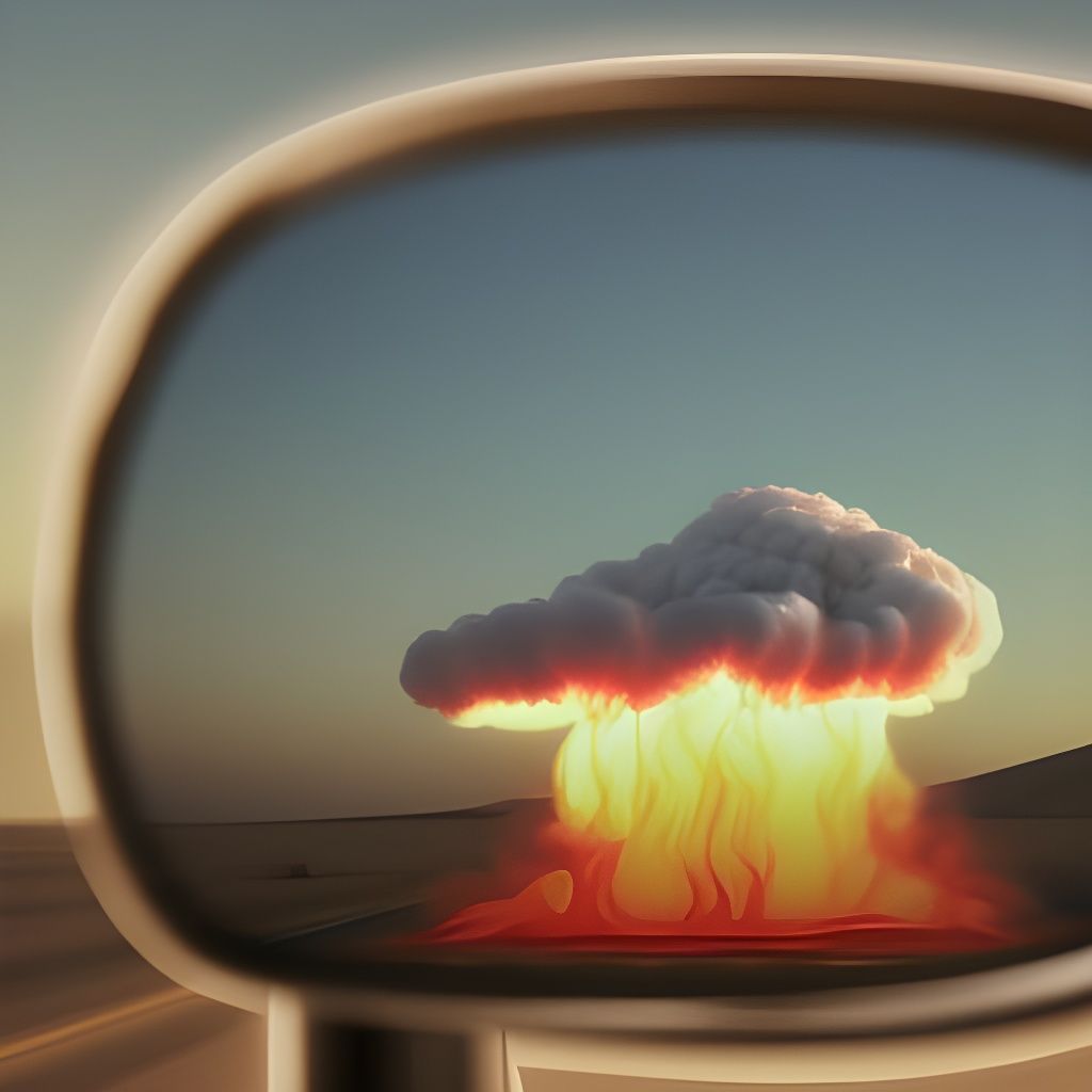 Car Drives Away From Fiery Nuclear Explosion