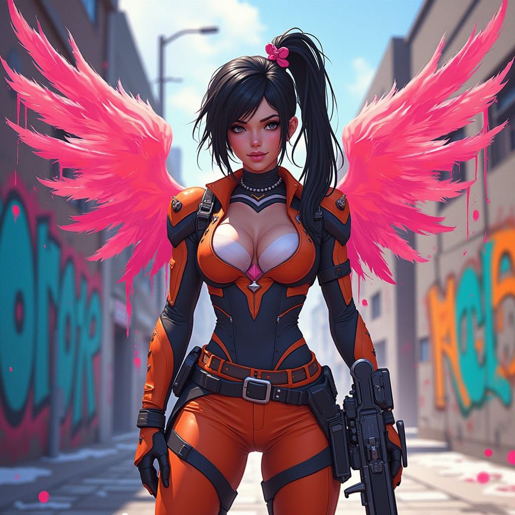 Mercy in Vibrant Urban Landscape with Graffiti and Street Ar...