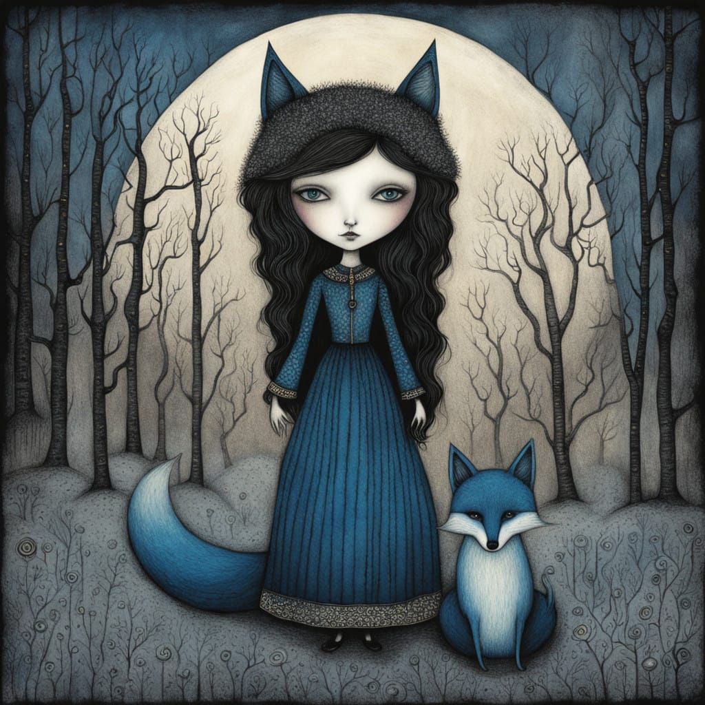Goth Girl and Her Majestic Blue Fox