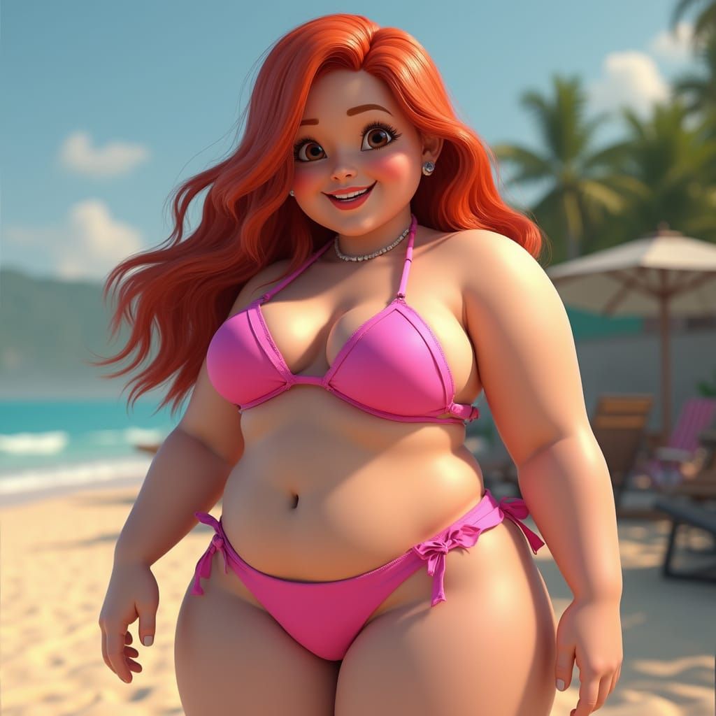 Redhead in Pink Bikini: Hyperrealistic Digital Art
