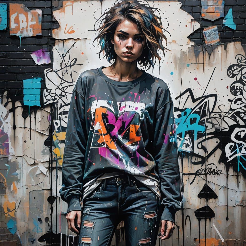 Graffiti-Inspired Urban Portrait in Mixed Media Style