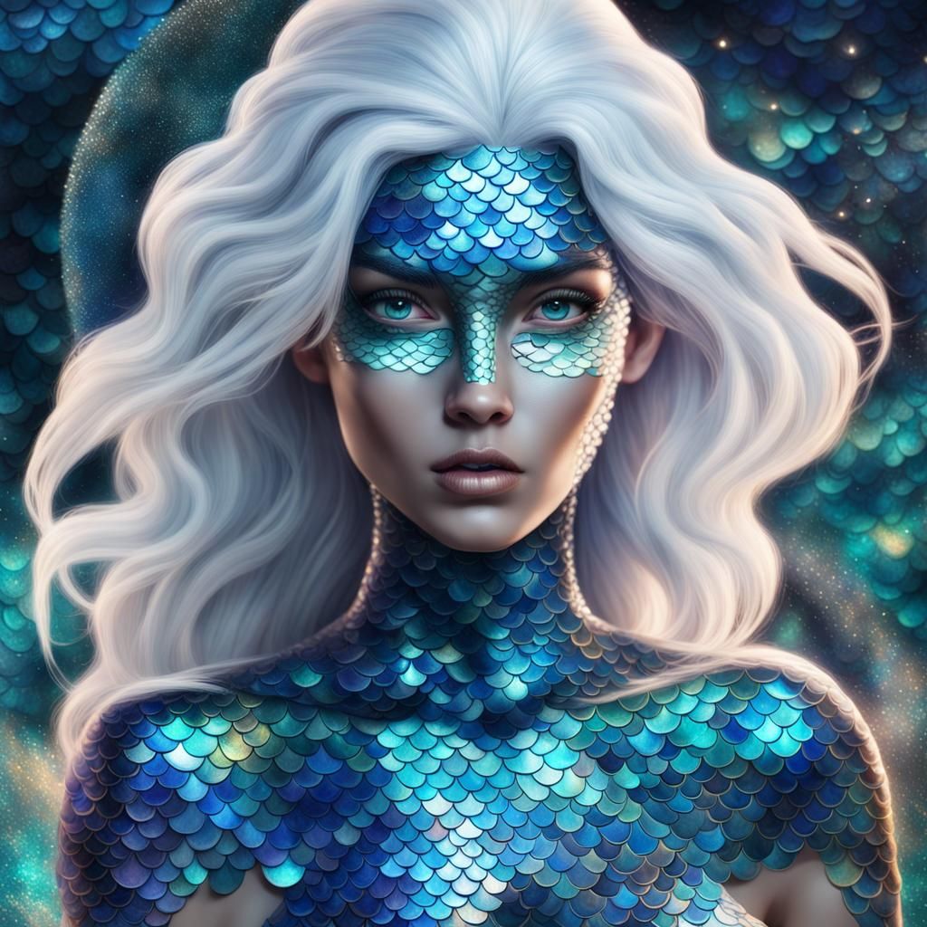 Astral Mermaid with Metallic Blue Scales