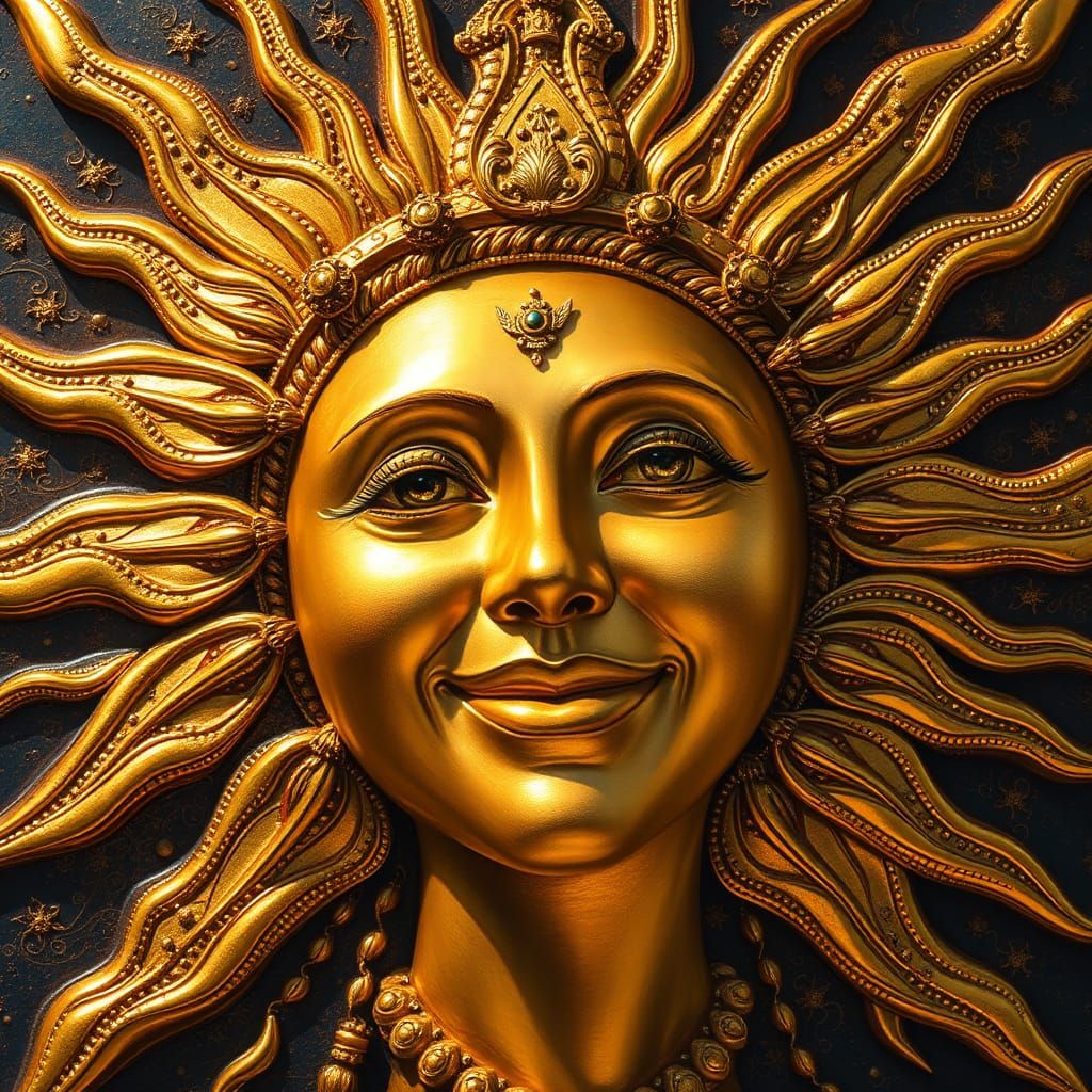 Radiant Sun with Golden Face in Ornate Style