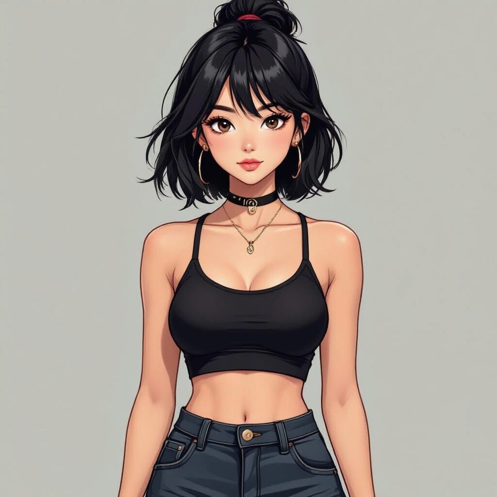 Asian Teen K-Pop Idol Style Anime Art