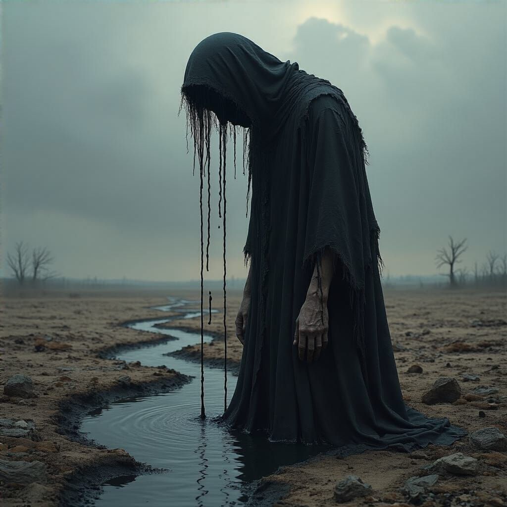 Desolate Figure Weeping Rivers of Tears