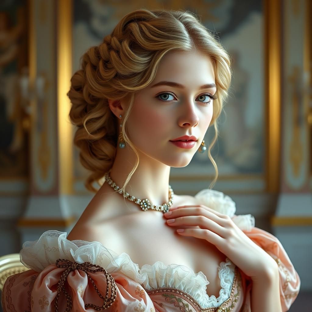 Elegant Woman in 1800s Court Dress