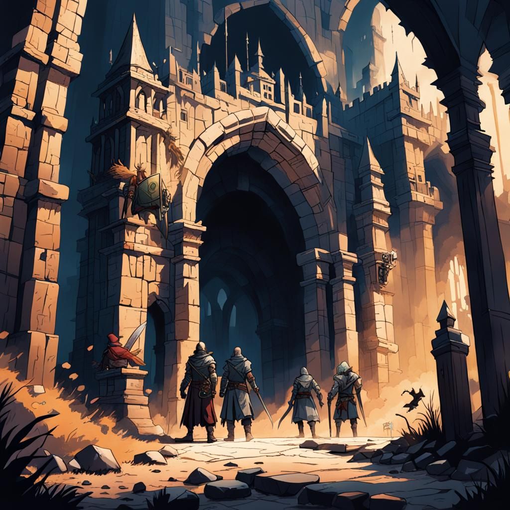 Fantasy Adventurers Approach Desolate Tower