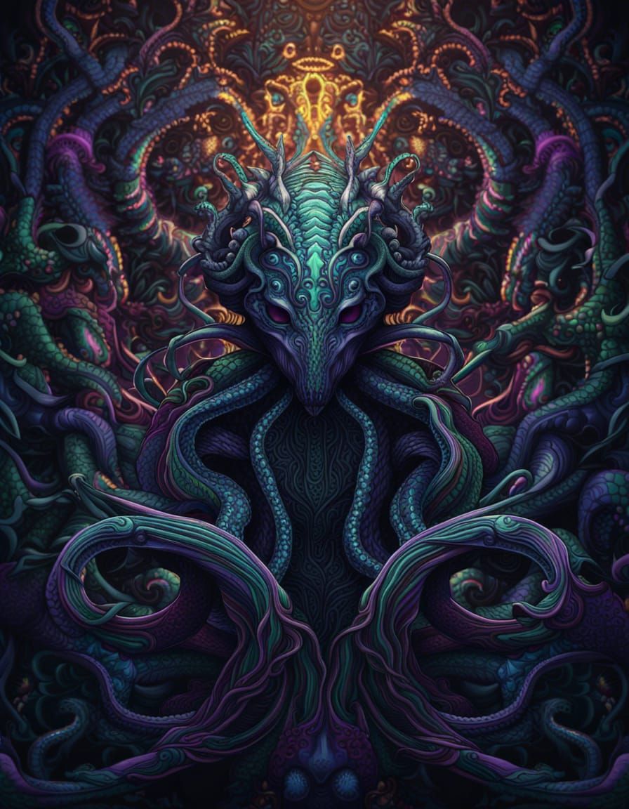 a dark fantasy creature with tubular braids, dark fantasy tr...