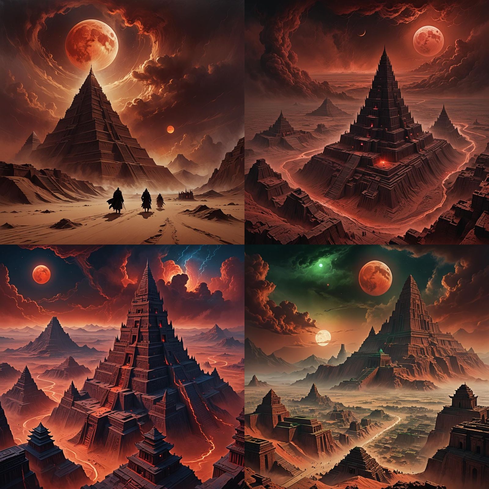 Ziggurats in Red Moon Sandstorm: Fantasy Concept Art
