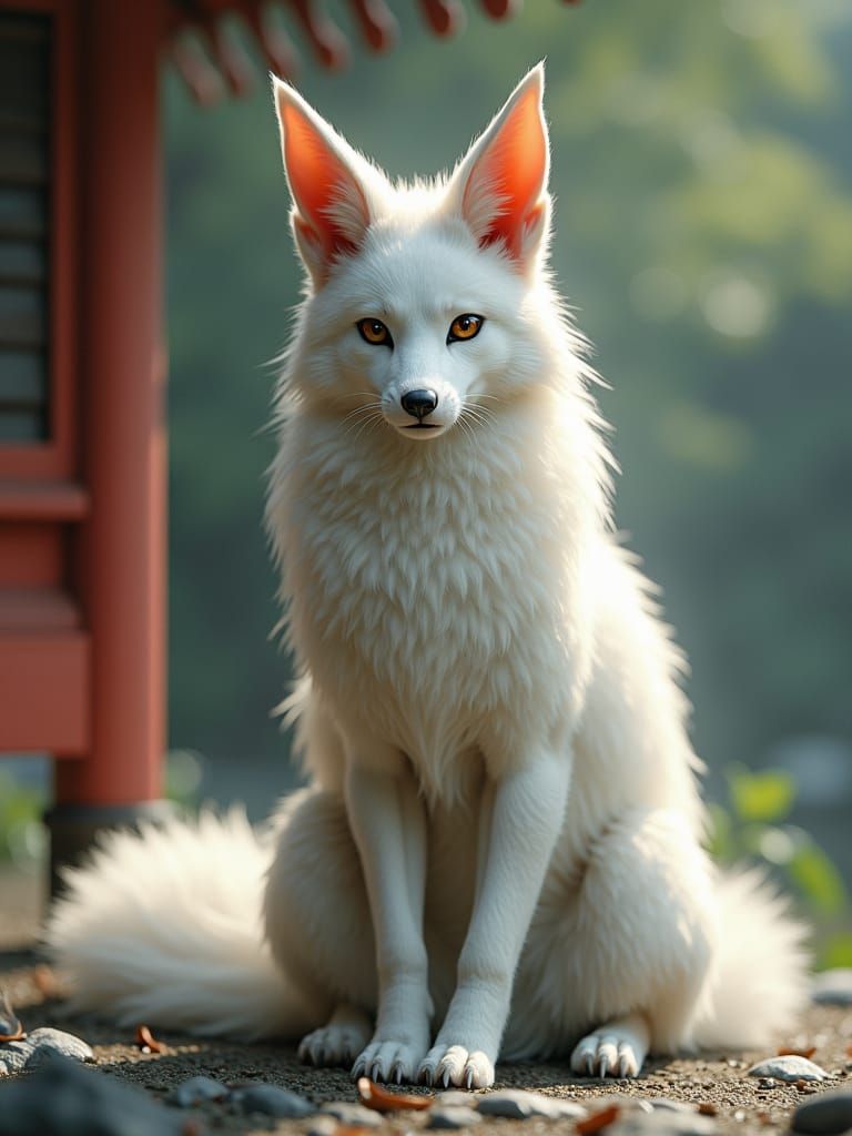 Beautiful Kitsune Woman at Shinto Shrine, Digital Art