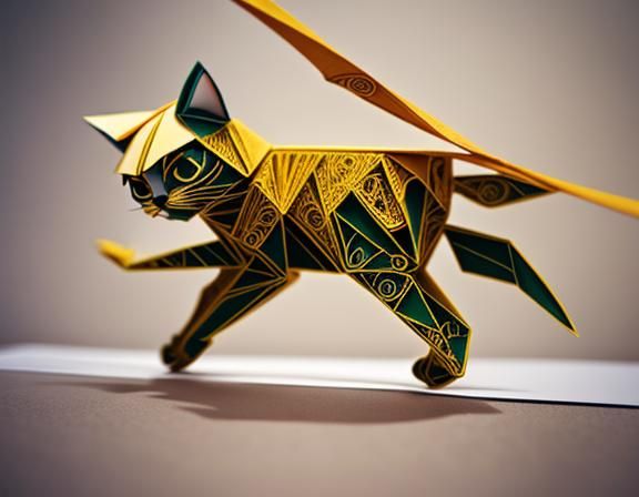 Acrobatic cat. Quilling, paper craft effect Origami paper fo...