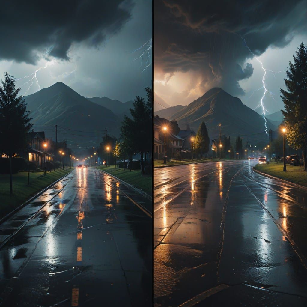 Oil Painting Diptych: Stormy City Contrasts Sunny Countrysid...