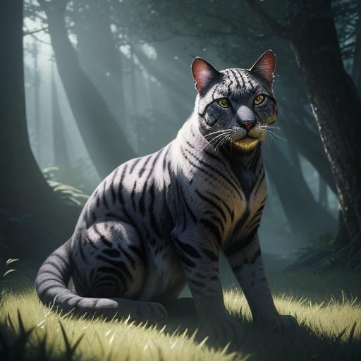 Anthropomorphic Feline Hybrid in Mystic Setting
