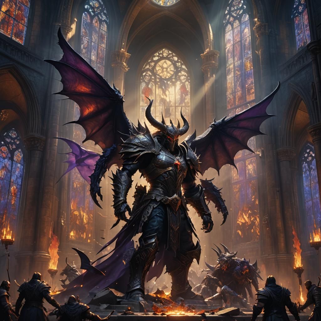 Diablo Immortal Warrior Battles Demons in Ruined Cathedral