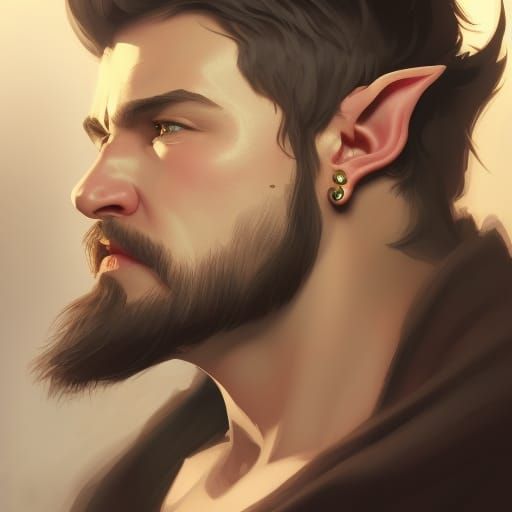 Handsome Elf-Dwarf Bard Portrait in Dynamic Lighting