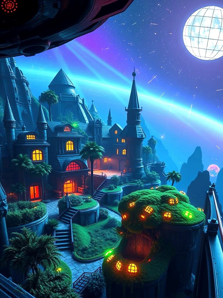 Futuristic Colony Ship Neighborhood in Sci-Fi Style