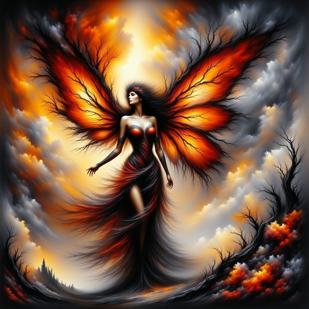 Glowing Fairy Queen in Garden: Watercolour and Ink Art