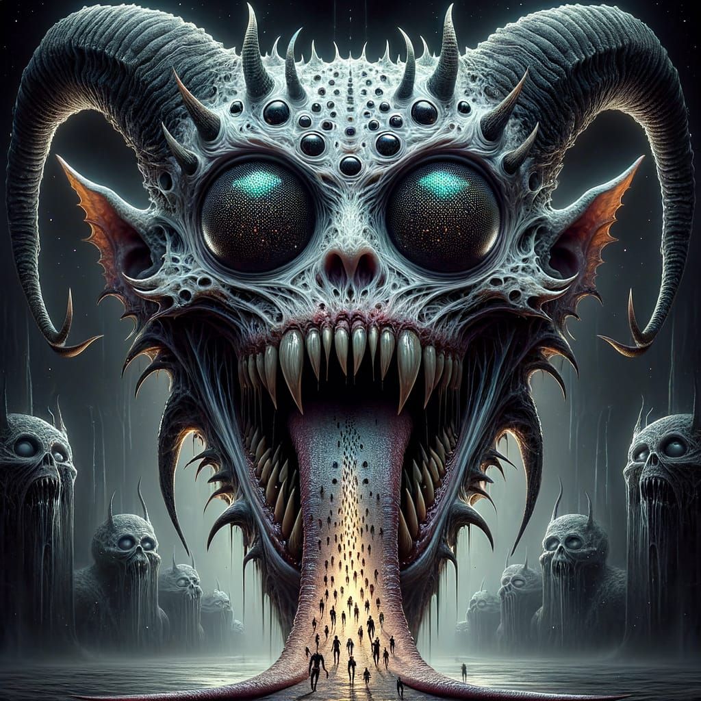 Surreal Demon Head in a Twisted Nightmare Realm