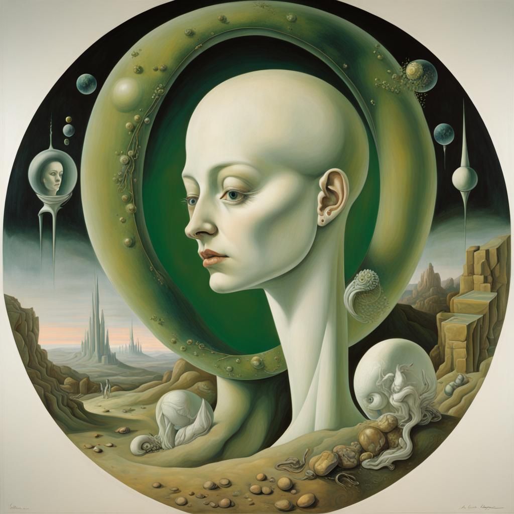 Surreal Woman with Cosmic Bubble: Bosch-inspired Art
