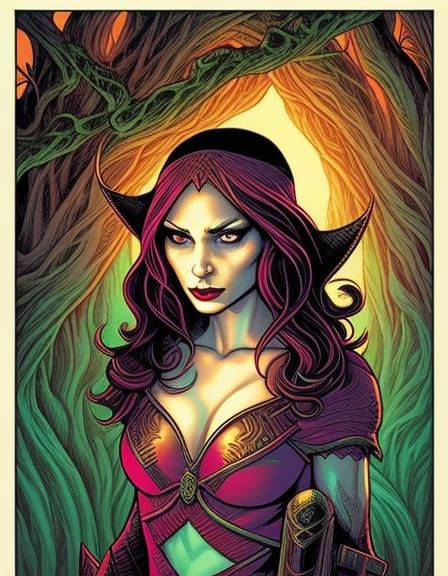 Beautiful Elf Portrait in Dan Mumford Style