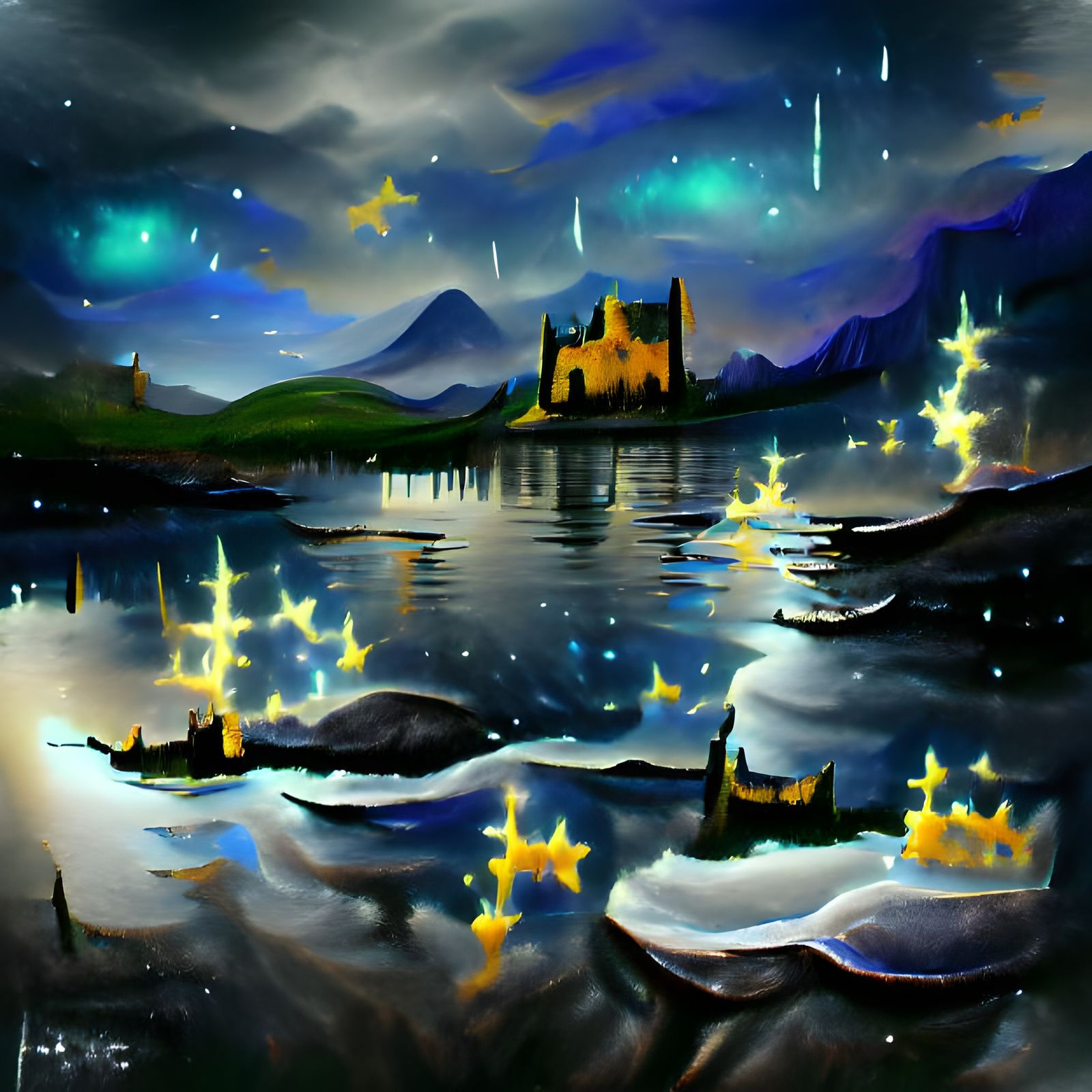 Starry Night Sky Reflecting on Loch Waters