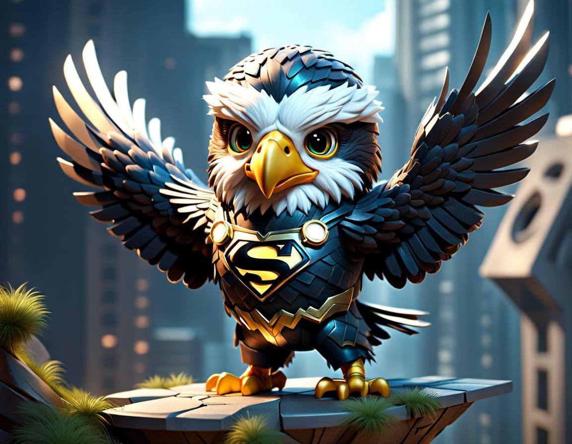 Superhero Baby Eagle Taking Flight in Isometric View