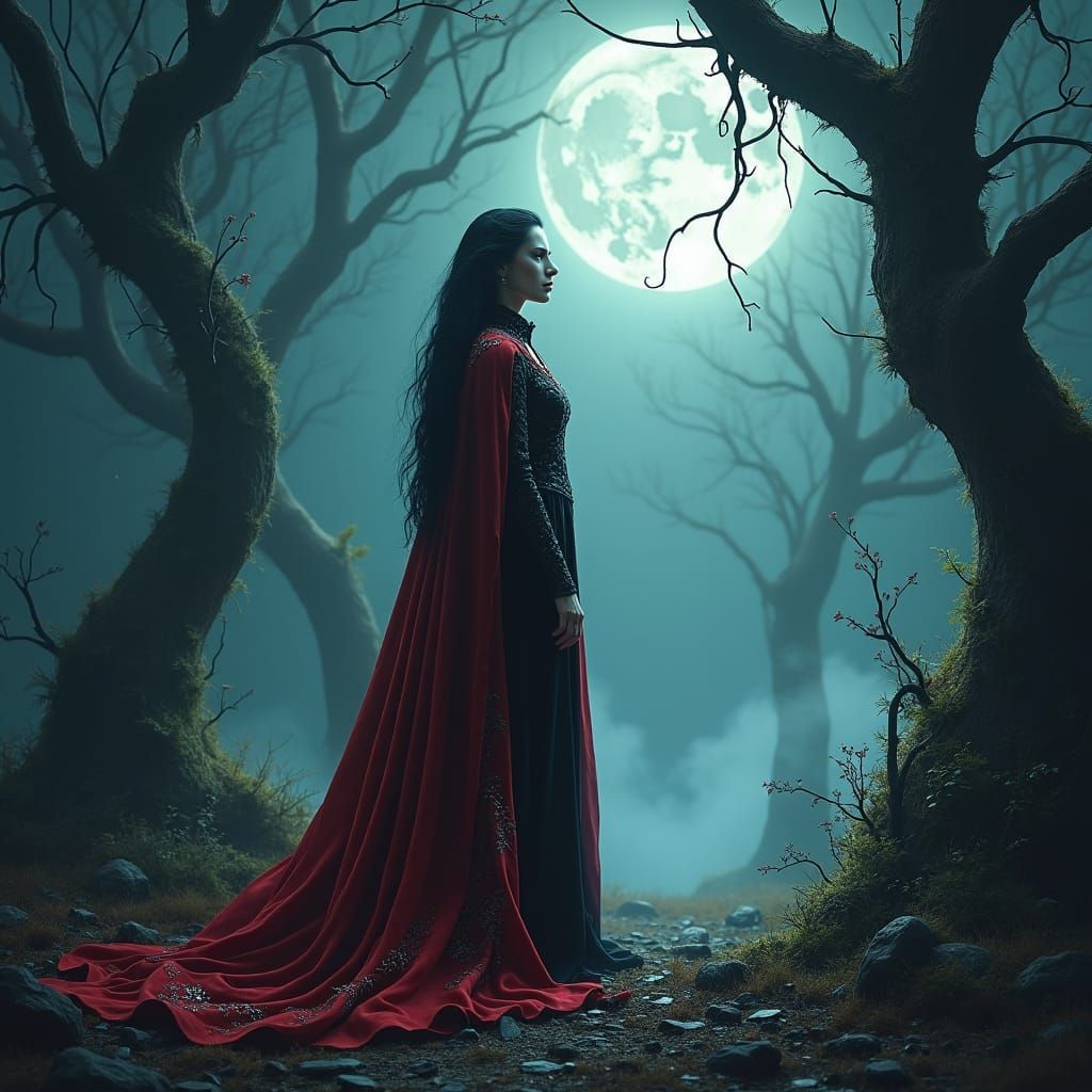Majestic Vampire in Mystical Forest: Matte Painting
