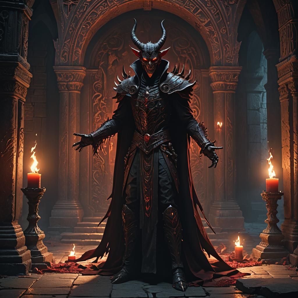 Diabolic Figure in Dark Fantasy Chamber
