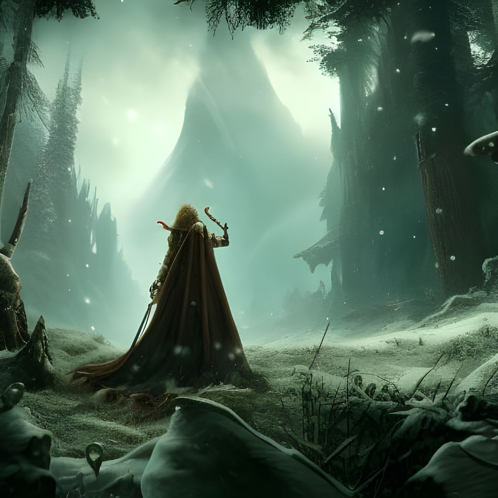 Magic Snow Wolf Adventure in Epic Forest Art