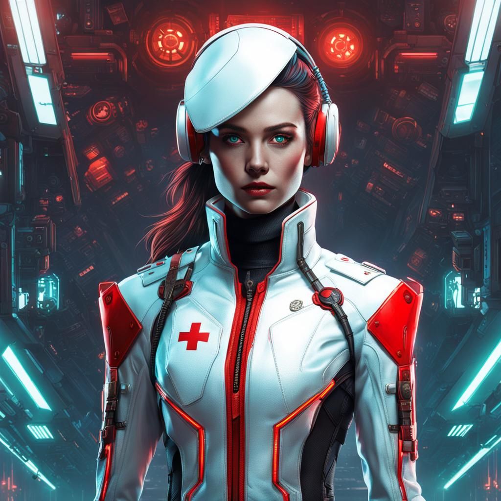 Cyberpunk Steampunk Superhero in Neon White Suit