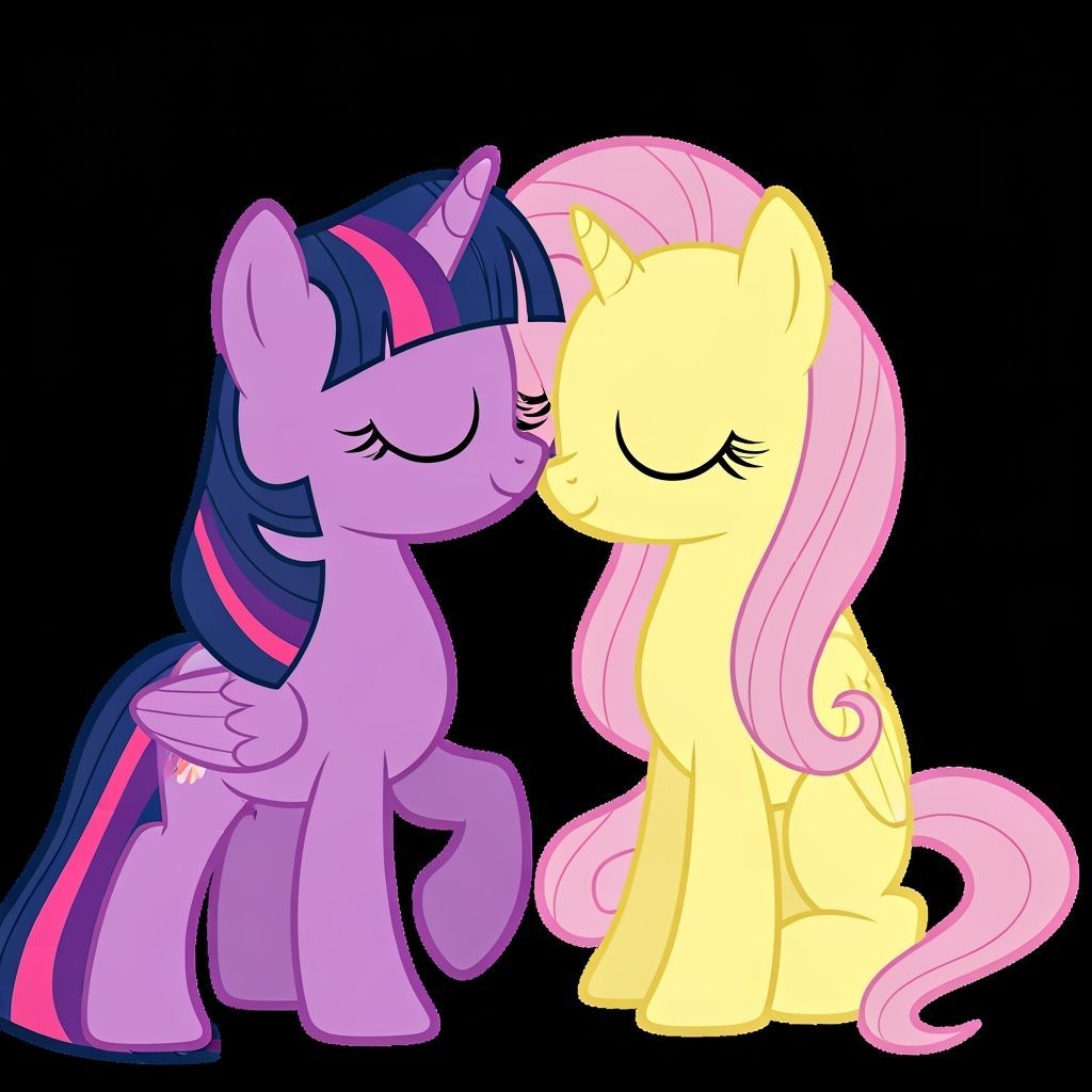 Cartoon Ponies Share a Kiss