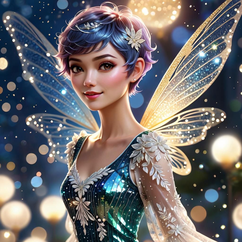 Beautiful Pixie Fairy with Glittering Wings