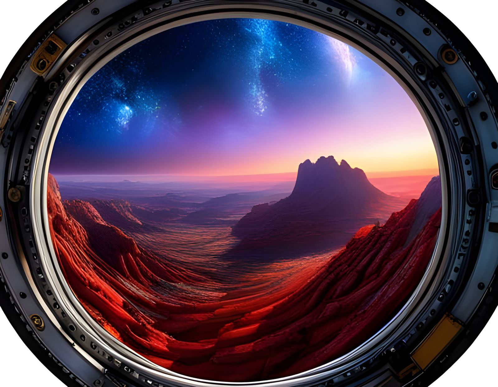 Porthole View of Mars Landscape in Spacecore Style