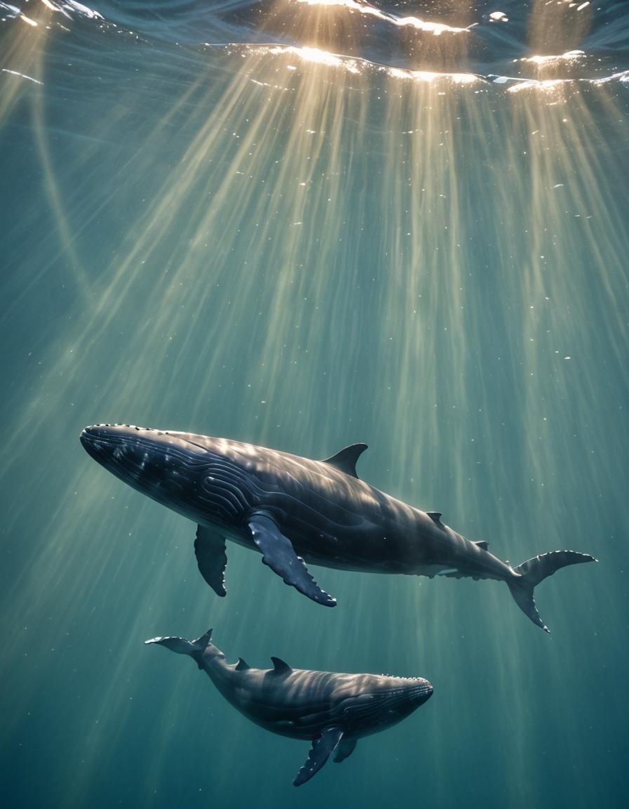 Blue Whales Underwater in Natural Light