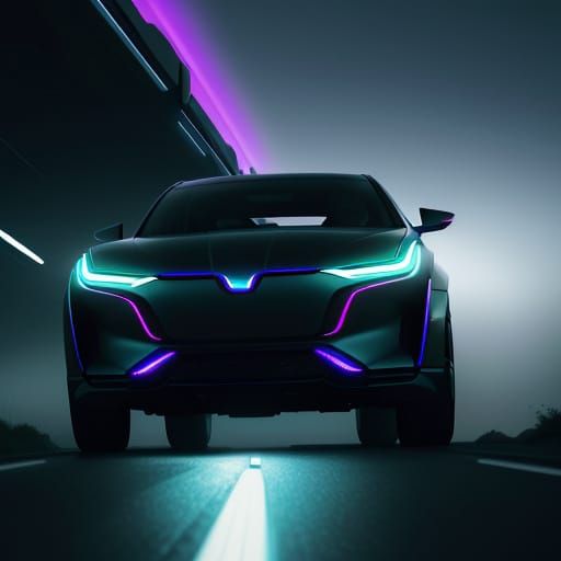 Futuristic Car Speeds Down Deserted Motorway at Night