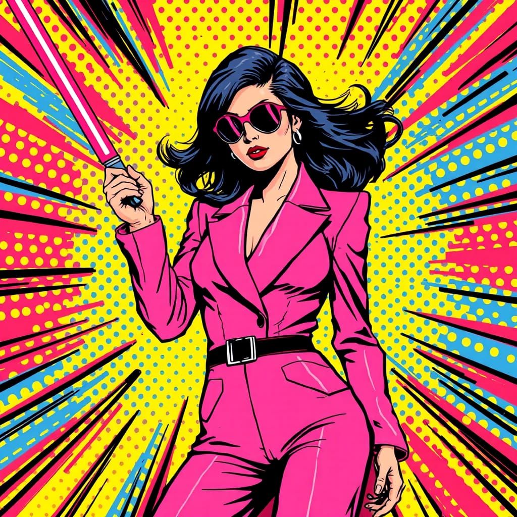 Darth in Pink Suit: A 1960s Pop Art Illustration