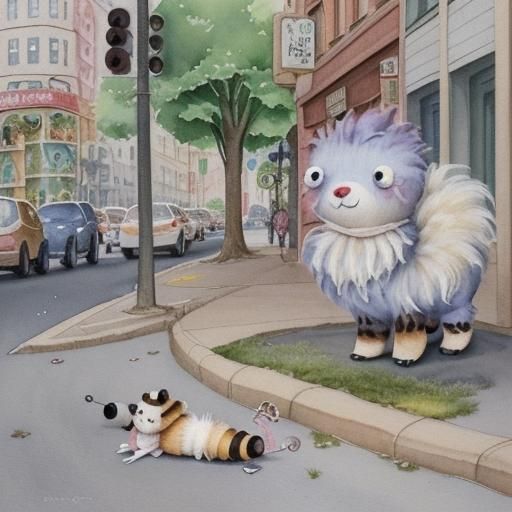 Watercolor Illustration: Anthropomorphic Caterpillar in City
