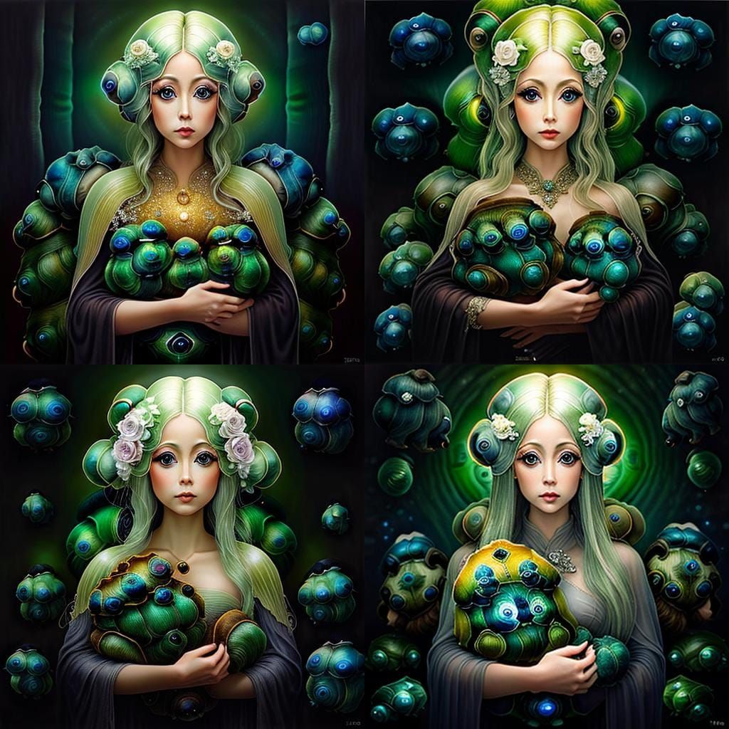 Ethereal Elf Portrait Holding Tardigrade Baby