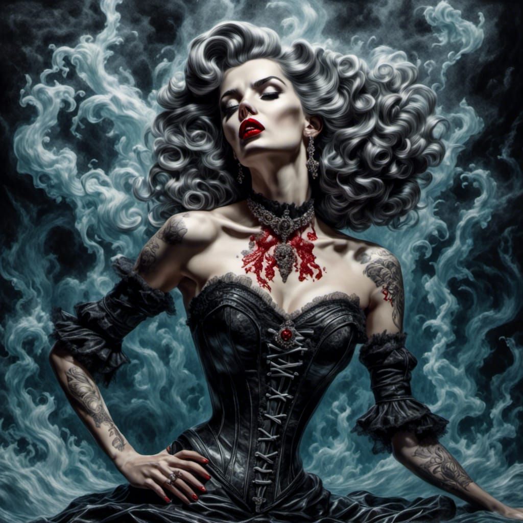 Hyperreal Pinup Vampire in Color Pop Oil Painting