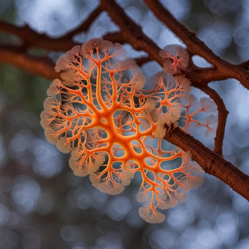 Translucent Neon Hyphae: Hyperreal Fungi Art